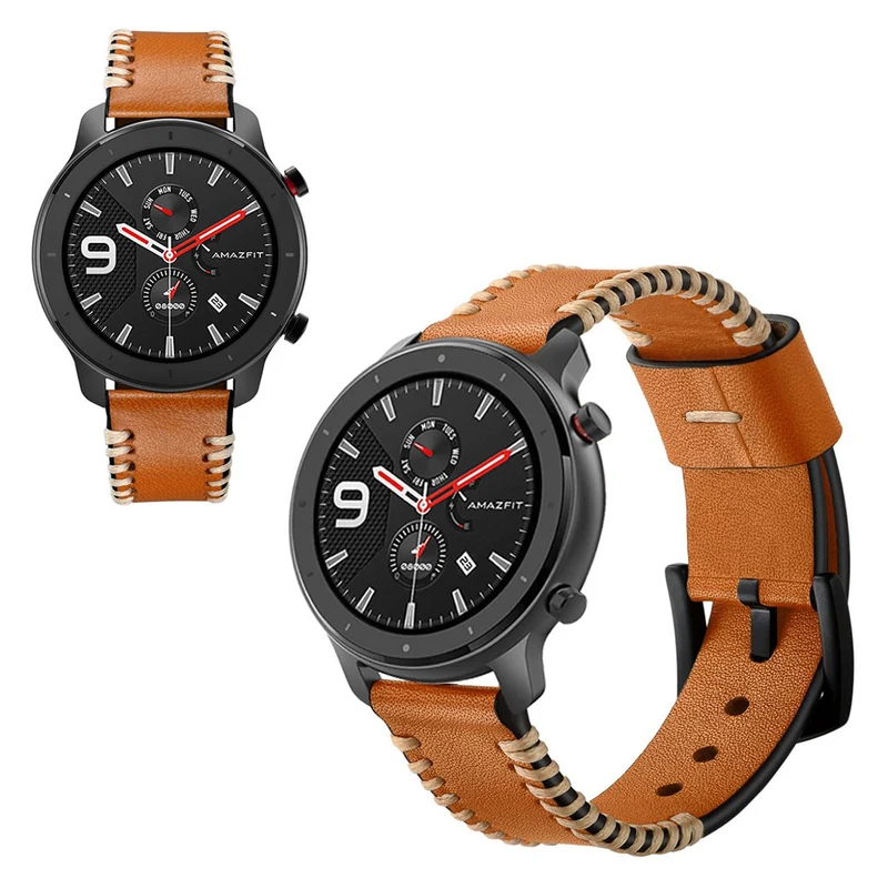 Modisch Amazfit GTR 47mm Echtes Leder armband