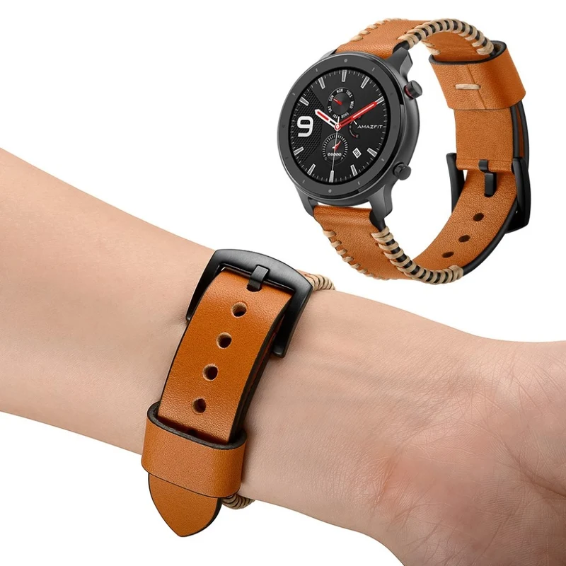Modisch Amazfit GTR 47mm Echtes Leder armband