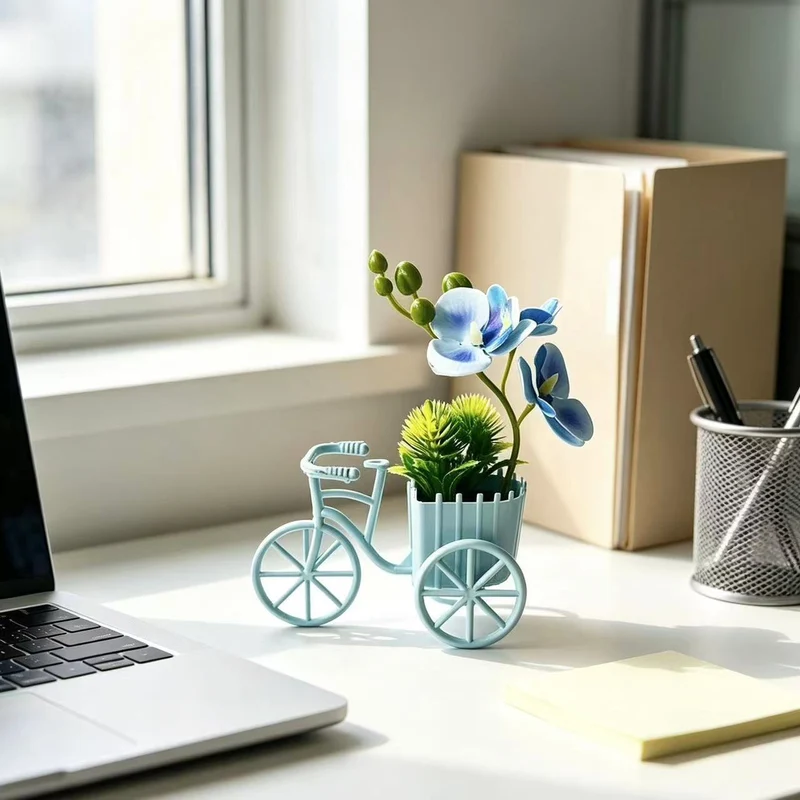 Dekorativer Fahrrad-Blumentopf mit Kunstorchideen-Arrangements für Dekor