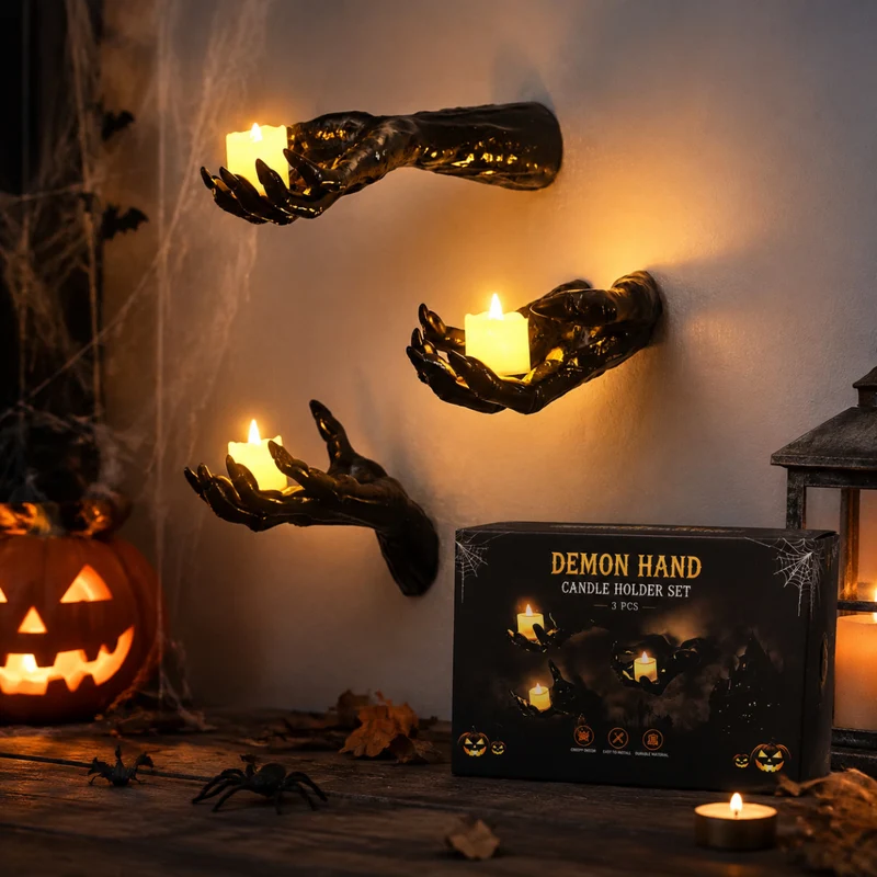 Wandkerzenhalter in realistisch geformter Hand aus Resin