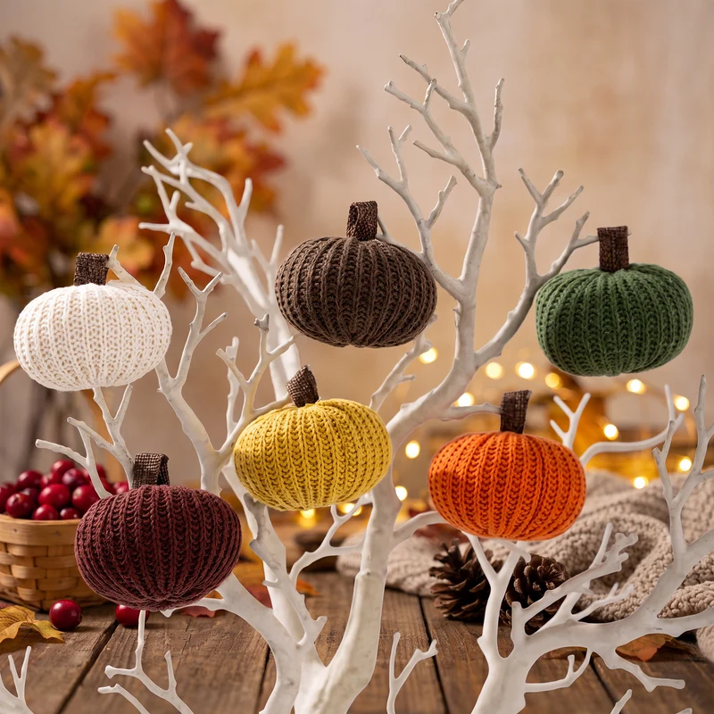 Strick-Deko-Kürbis-Set handgearbeitetes Herbst-Tischdekor