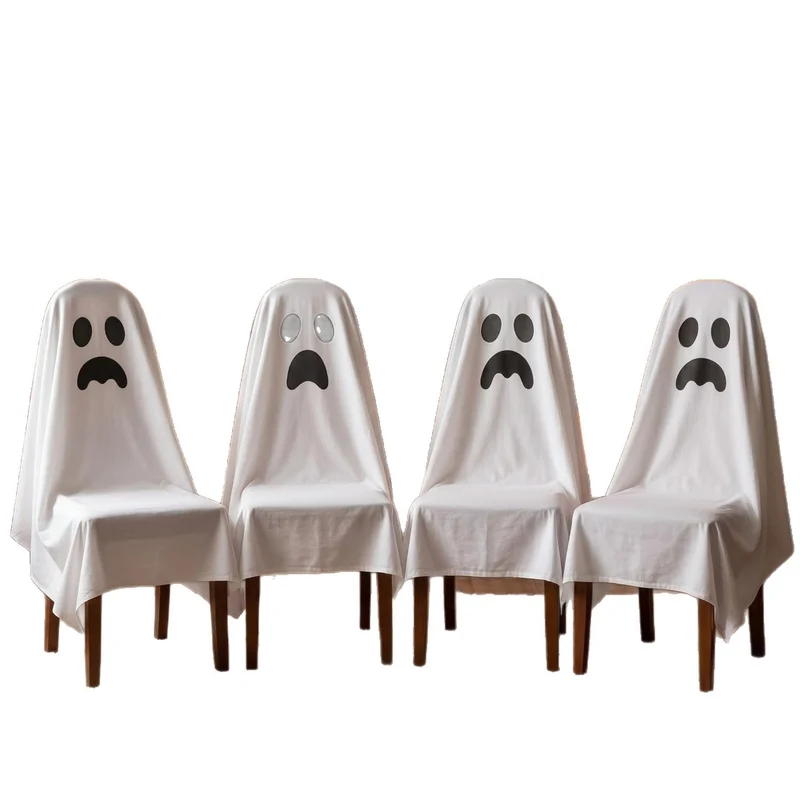 Halloween Stuhlhusse aus Baumwolle mit gespenstischem Gesicht und gezacktem Saum
