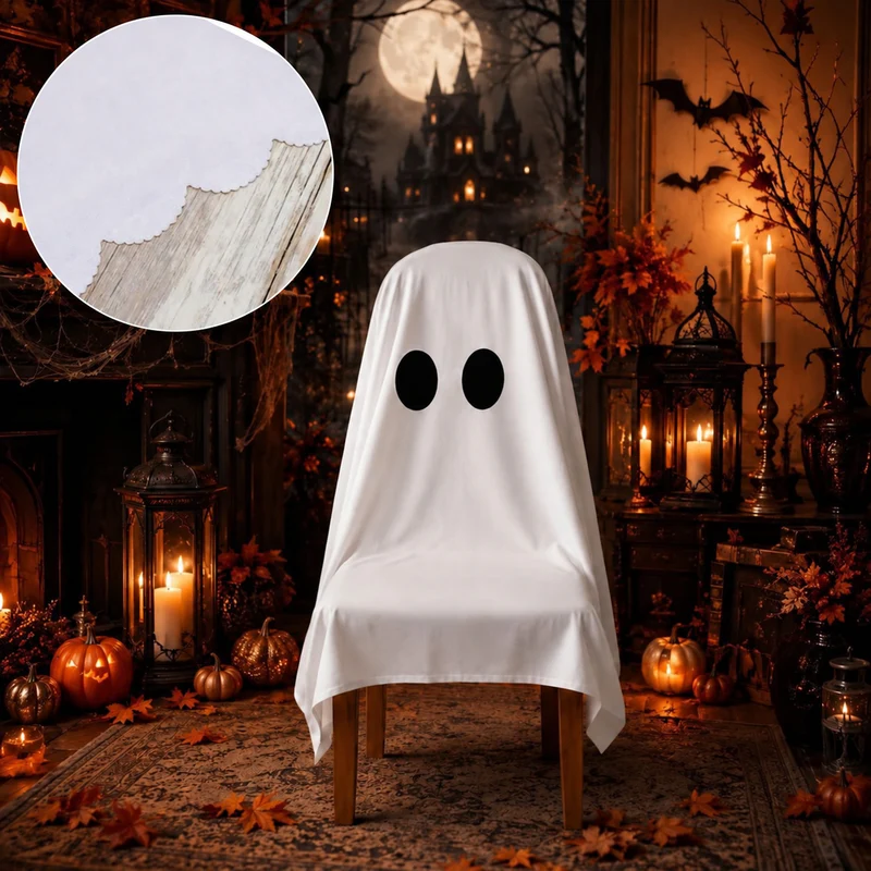 Halloween Stuhlhusse aus Baumwolle mit gespenstischem Gesicht und gezacktem Saum