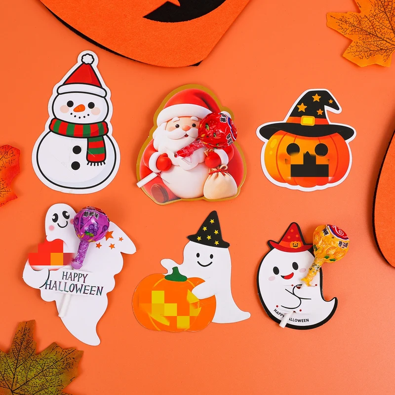Halloween-Lutscherhalter aus stabilem Papier mit niedlichem Gespenst- und Kürbismotiv