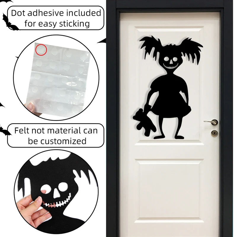 Großformatiger selbstklebender Wandsticker Grusel-Zombie mit Kürbis-Silhouette