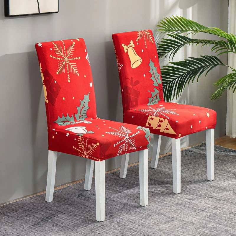 Elastische Stuhlhussen mit Weihnachtsmotiv für hohe Rückenlehnen