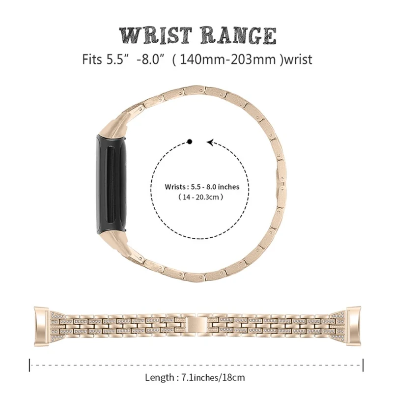 Auffallend schön Fitbit Charge 5 Metall und Strass armband