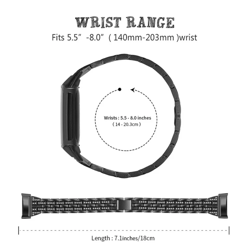 Auffallend schön Fitbit Charge 5 Metall und Strass armband