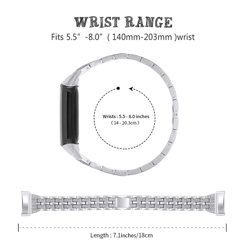 Auffallend schön Fitbit Charge 5 Metall und Strass armband