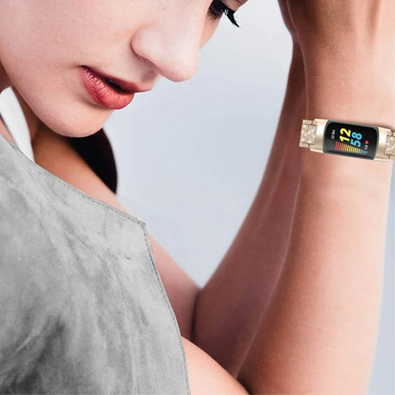 Dauerhaft Fitbit Charge 5 Metall und Strass armband