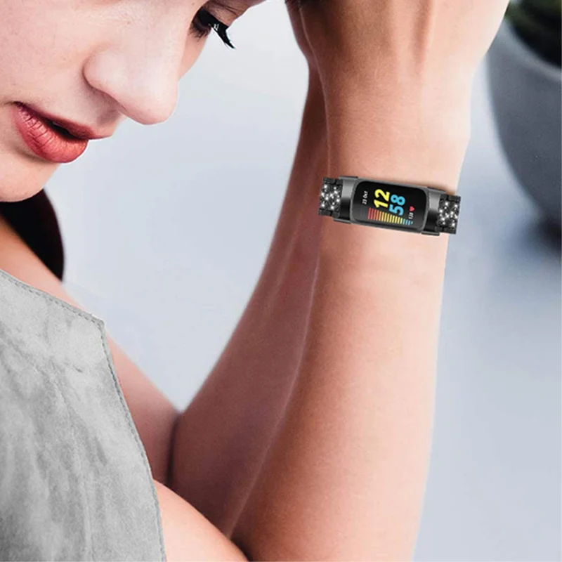 Dauerhaft Fitbit Charge 5 Metall und Strass armband