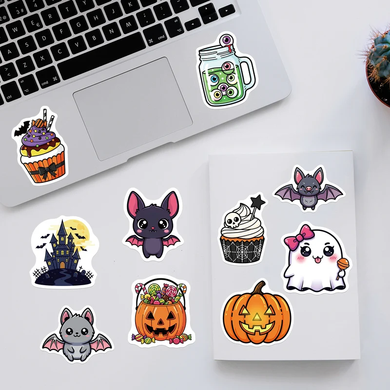 Kawaii Halloween Vinyl-Sticker-Set Wasserdichtes, abziehbares Aufkleberpack für Laptop, Scrapbooking und Geschenkdeko