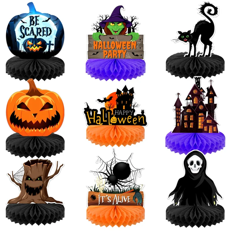 Papier-Halloween Tischdekoration mit dreidimensionalen Wabenmittelstücken