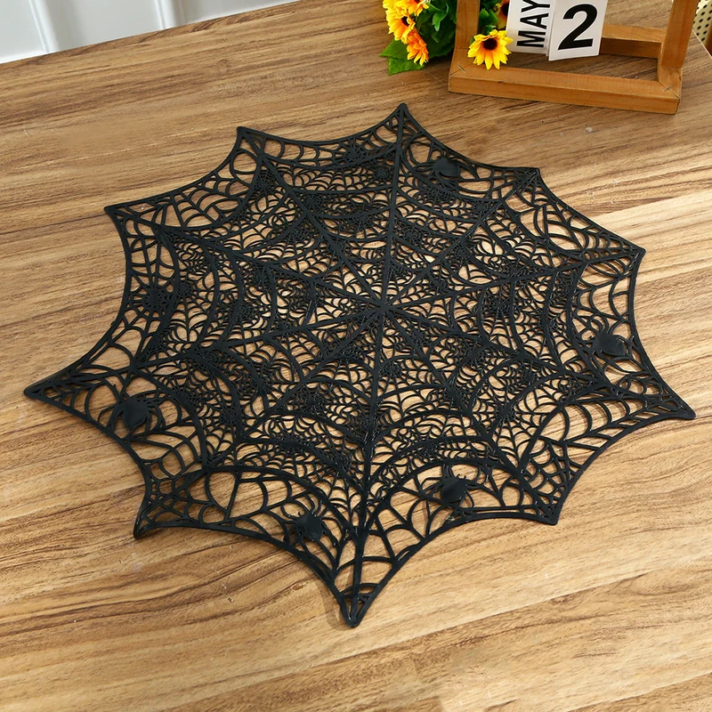 Flexible Spinnennetz-Tischmatte aus hitzebeständigem Silikon als Platzset und Dekountersetzer mit Spinnenrelief