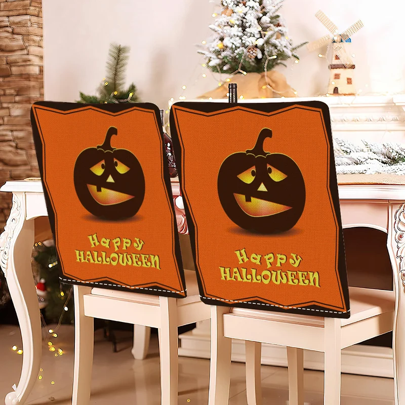 festliche Halloween-Stuhlhussen aus dehnbarem Polyester mit Hexenhut- und Schriftzug-Motiv