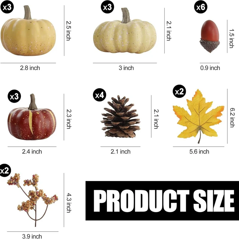 Herbstliches Deko-Set aus realistischen Kunstkürbissen, Zapfen, Eicheln und Ahornblättern