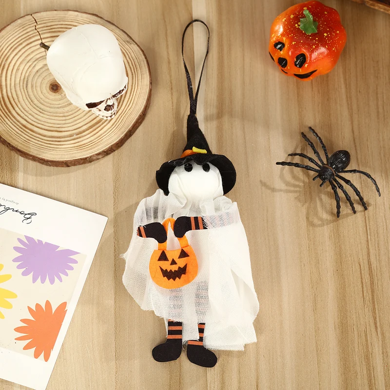 Niedlicher Halloween Kürbis Plüsch-Dekoanhänger mit Tüll