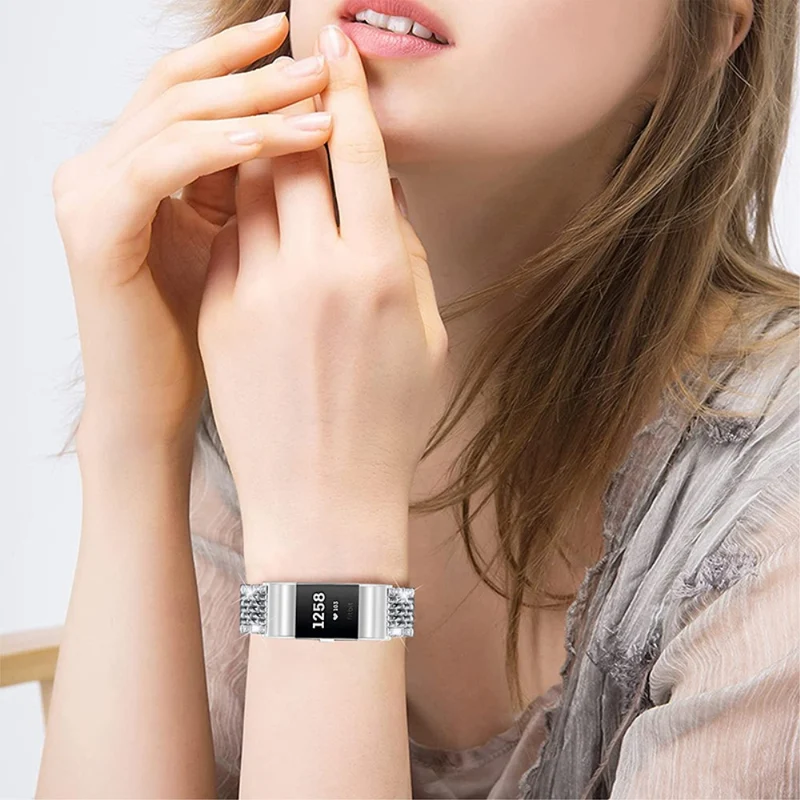 Sehr gepflegt Fitbit Charge 2 Metall und Strass armband