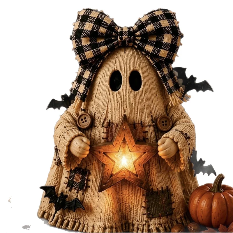 Handgefertigte Halloween-Deko Kürbis-Vogelscheuche mit Laterne