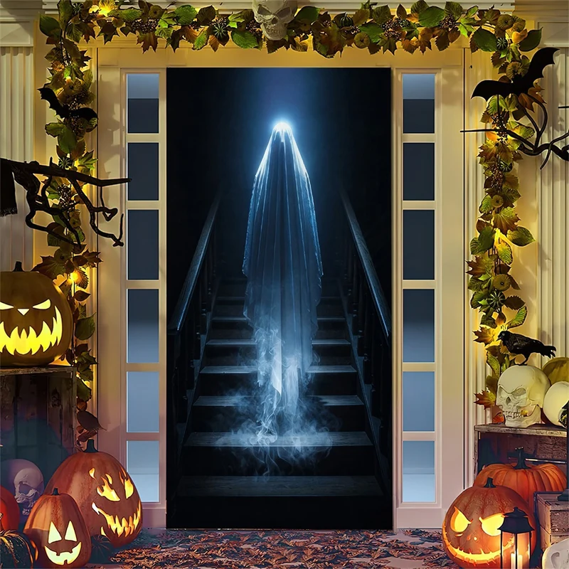 Halloween-Türposter mit großformatiger Grim-Reaper-Illustration und wiederverwendbarem PVC-Planenstoff