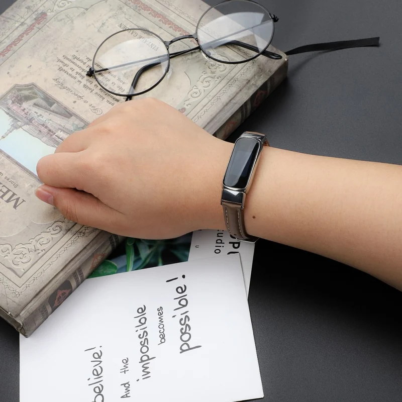 Reizend Fitbit Luxe Echtes Leder armband - Größe: L