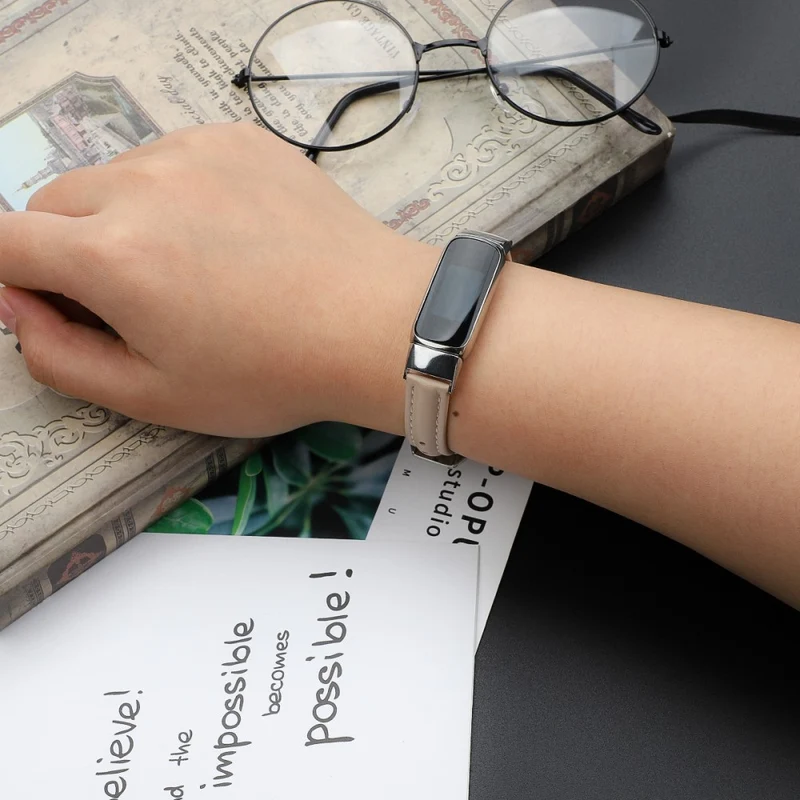 Reizend Fitbit Luxe Echtes Leder armband - Größe: L