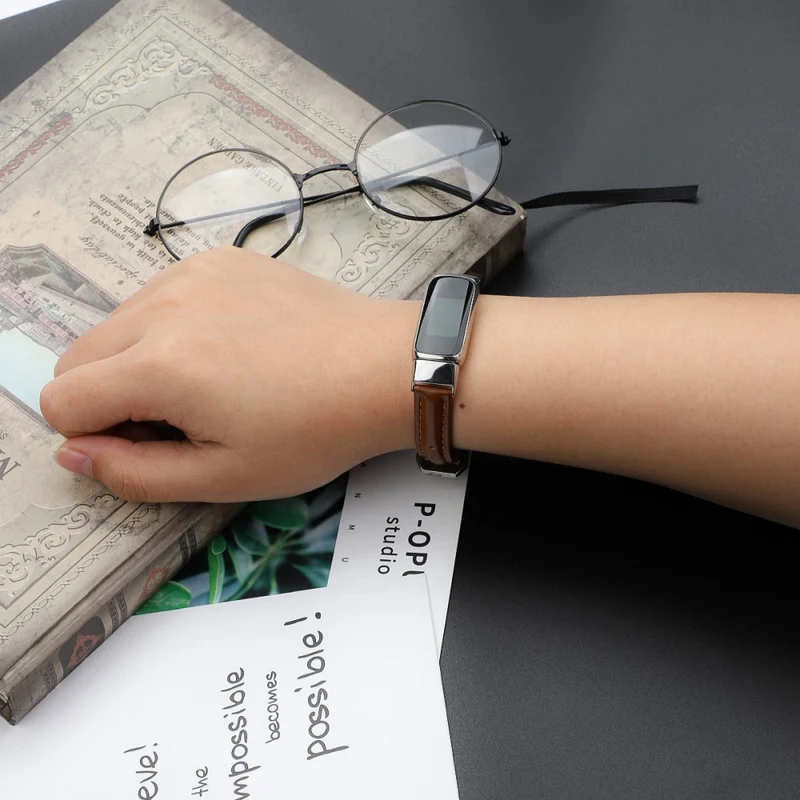 Reizend Fitbit Luxe Echtes Leder armband - Größe: L