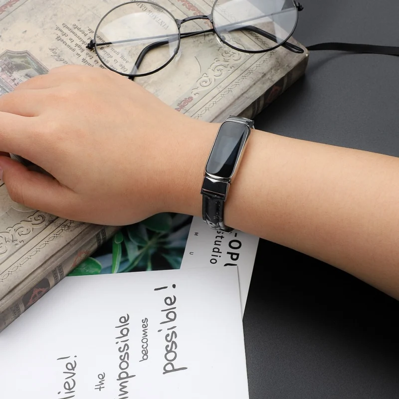 Reizend Fitbit Luxe Echtes Leder armband - Größe: L