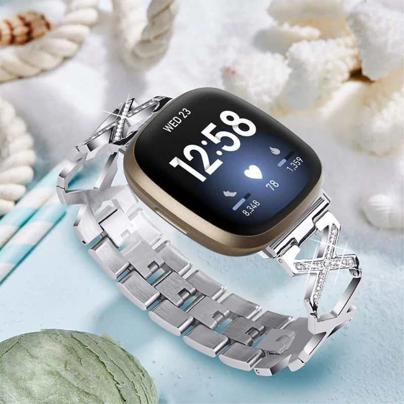 Sehr robust Fitbit Versa 3 Metall und Strass armband