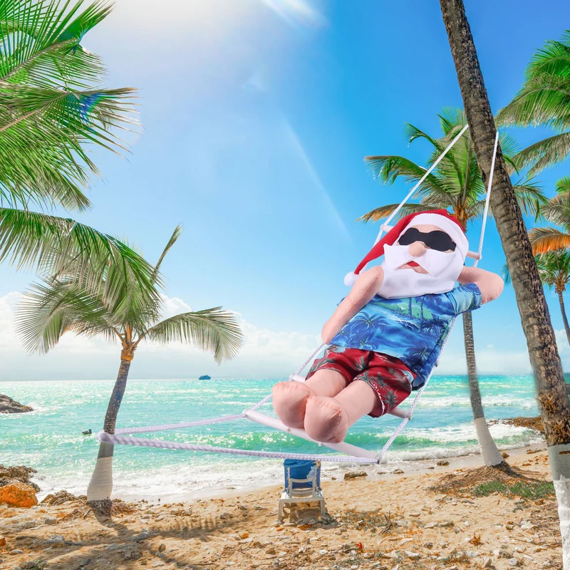 Aufblasbare Weihnachtsmann Dekofigur im entspannten Urlaubsstil