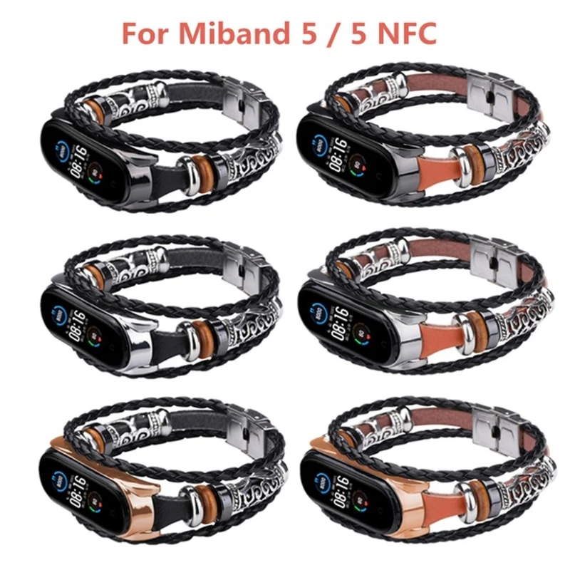 Cool Xiaomi Mi Band 5 Echtes Leder und Metall armband