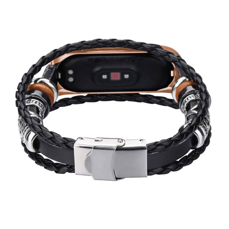 Cool Xiaomi Mi Band 5 Echtes Leder und Metall armband