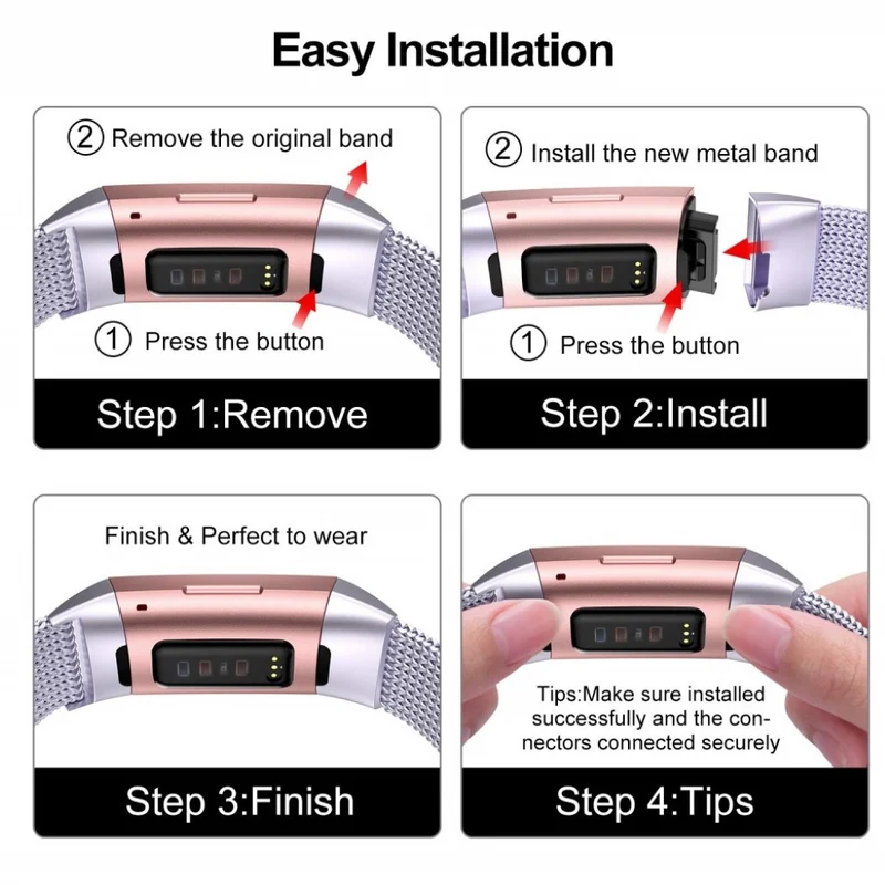 Super robust Fitbit Charge 3 Metall armband