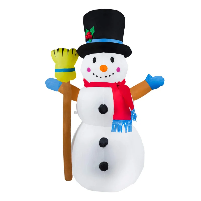 Aufblasbarer Schneemann mit Hut und Besen