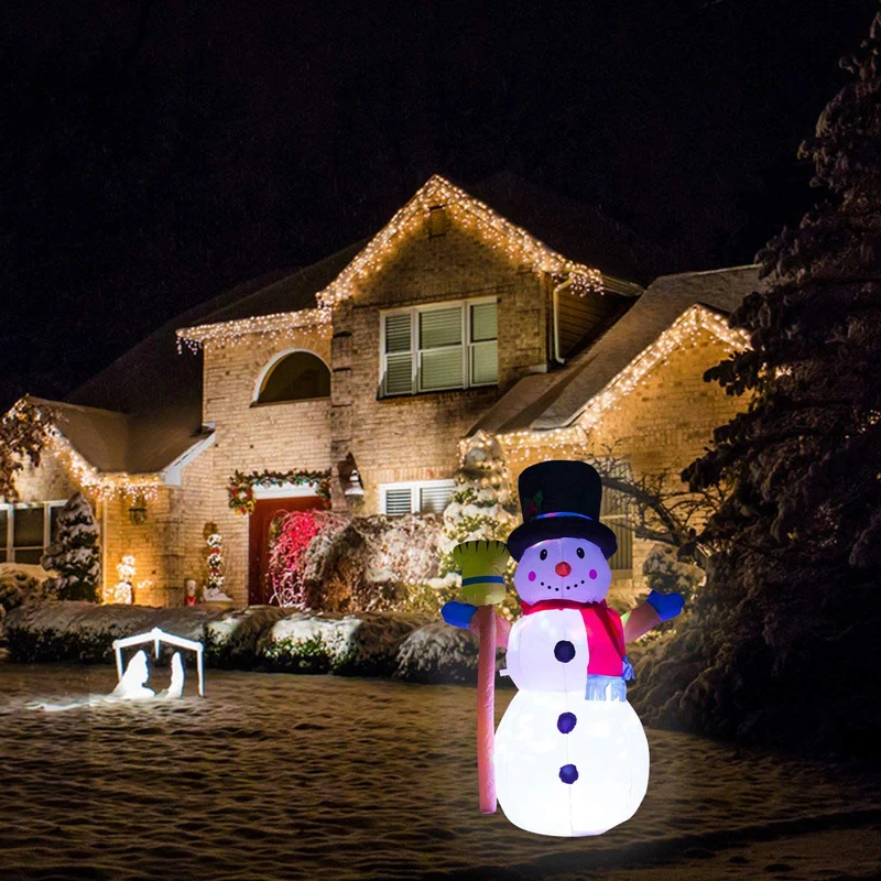 Aufblasbarer Schneemann mit Hut und Besen