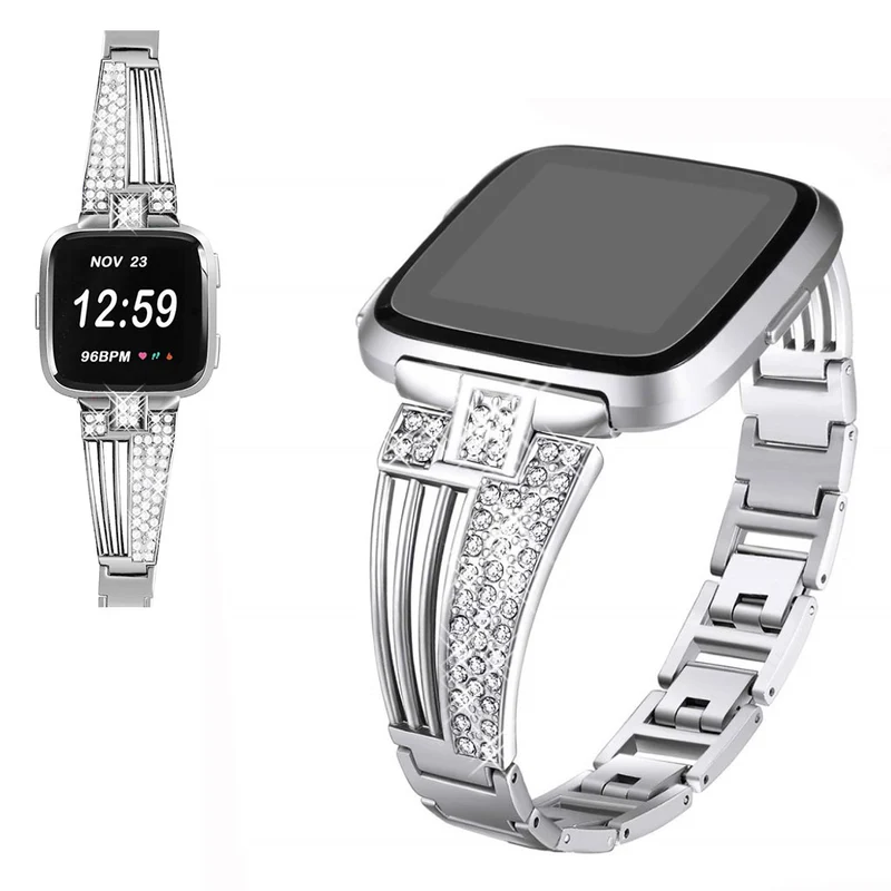 Unglaublich elegant Fitbit Versa Metall und Strass armband