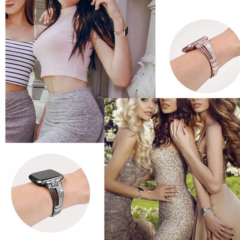 Unglaublich elegant Fitbit Versa Metall und Strass armband