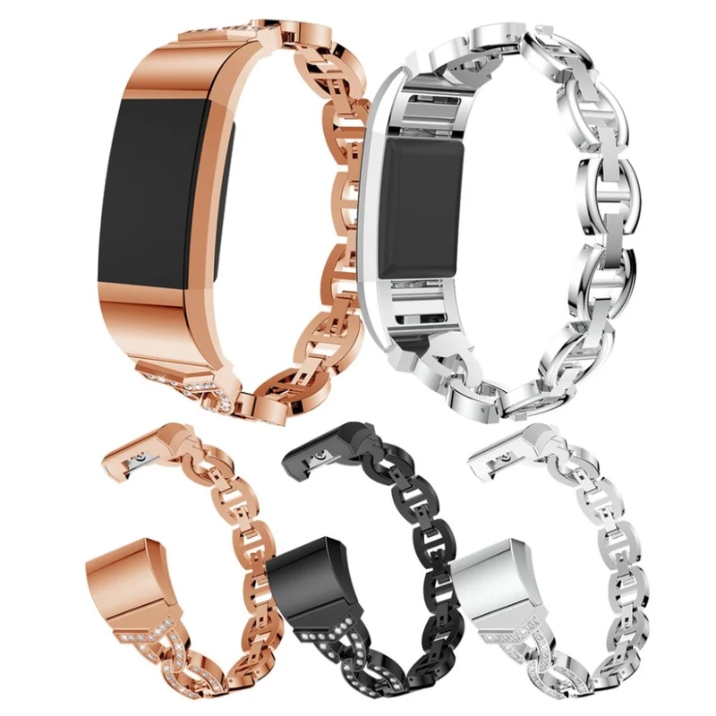 Sehr bequem Fitbit Charge 2 Metall und Strass armband