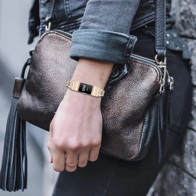 Sehr robust Fitbit Charge 2 Metall und Strass armband