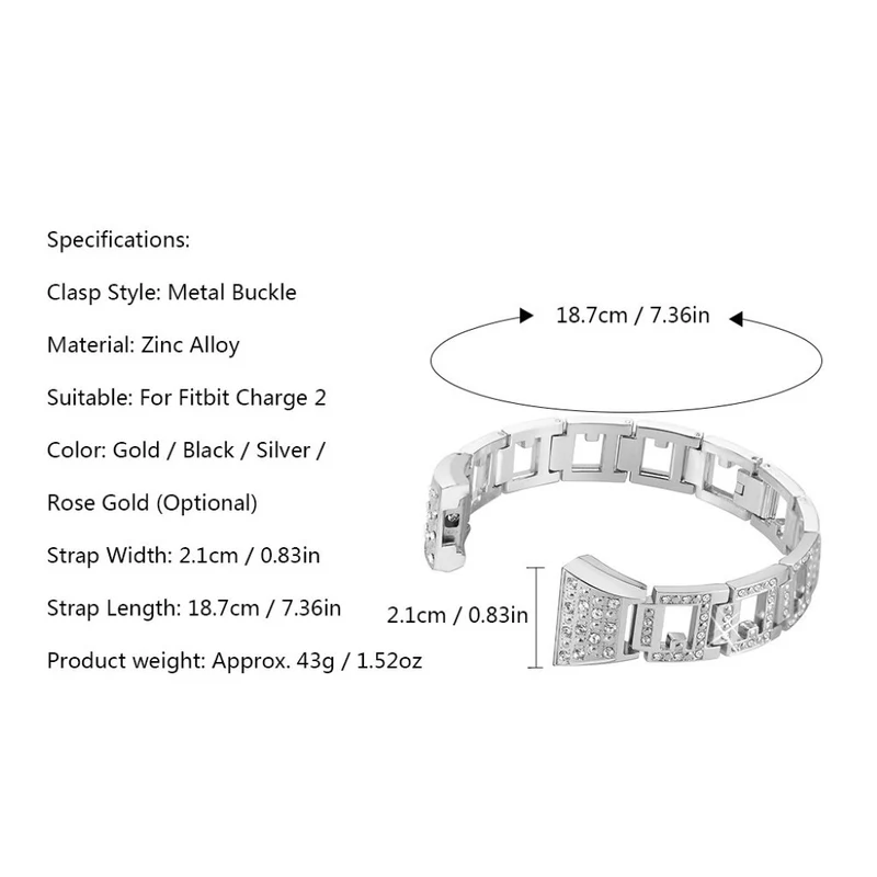 Super stylisch Fitbit Charge 2 Metall und Strass armband