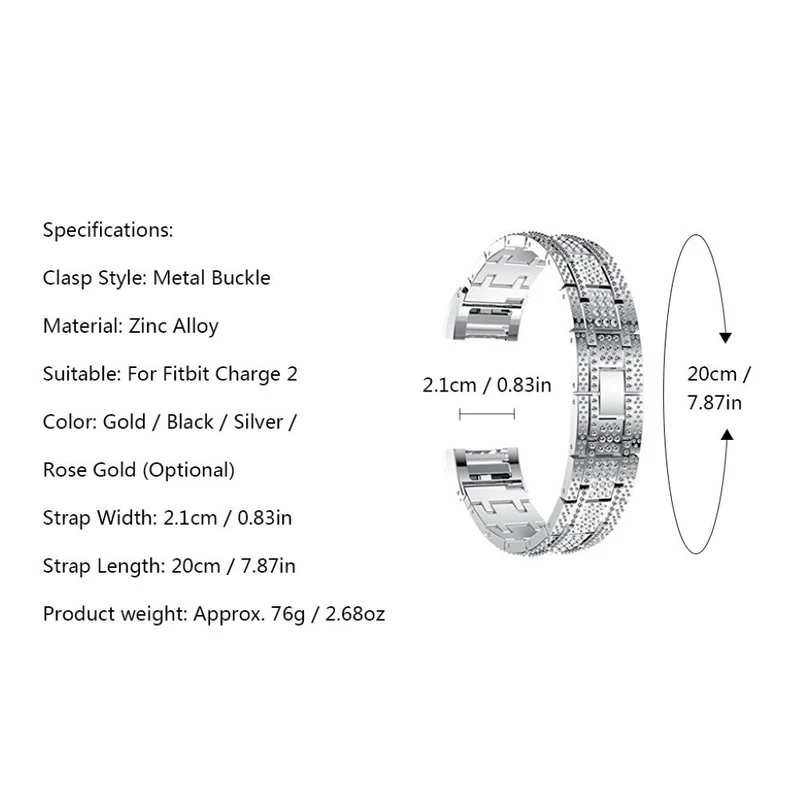 Klassisch Fitbit Charge 2 Metall und Strass armband