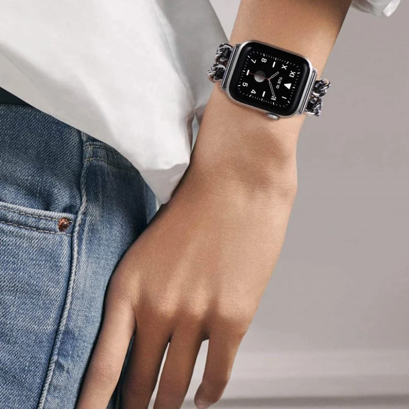 Sehr cool Universell Apple Metall und Kunstleder armband