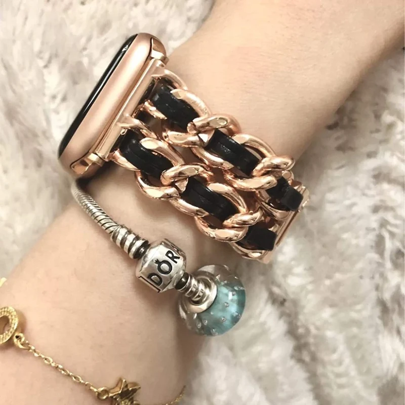 Sehr cool Universell Apple Metall und Kunstleder armband