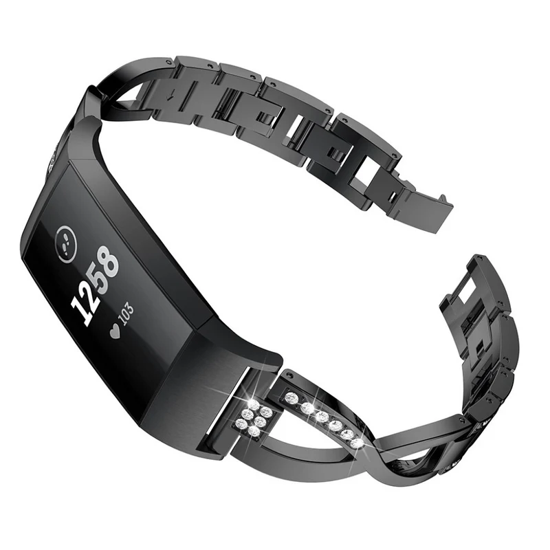 Sehr schön Fitbit Charge 3 Metall und Strass armband