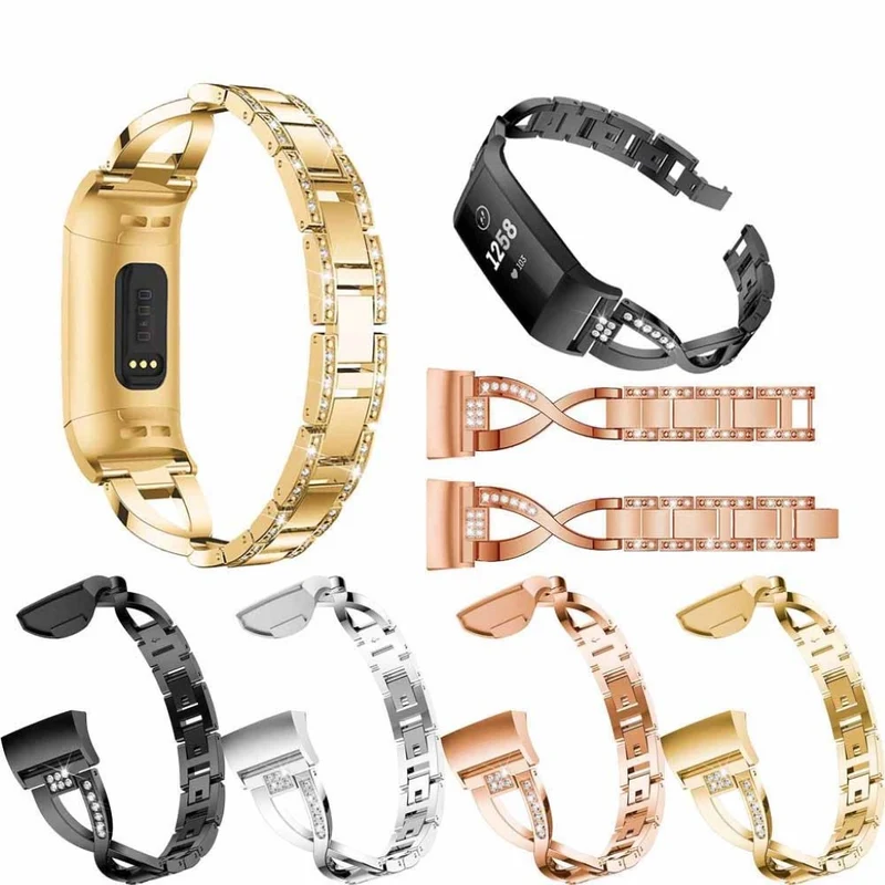 Sehr schön Fitbit Charge 3 Metall und Strass armband