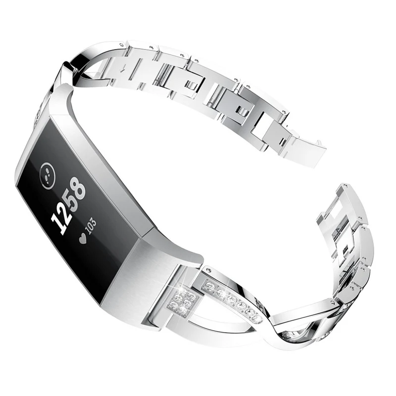 Sehr schön Fitbit Charge 3 Metall und Strass armband