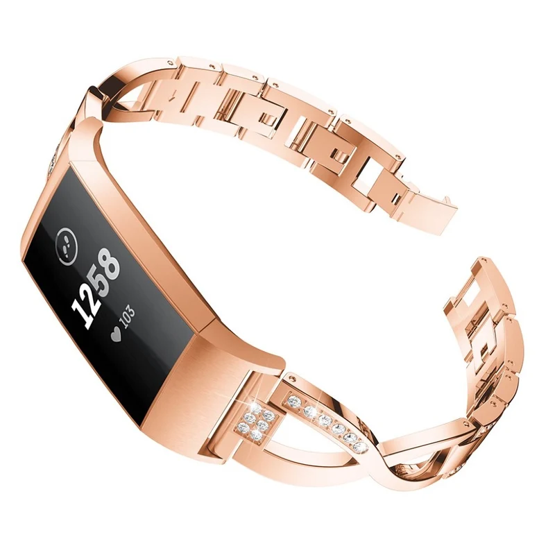Sehr schön Fitbit Charge 3 Metall und Strass armband
