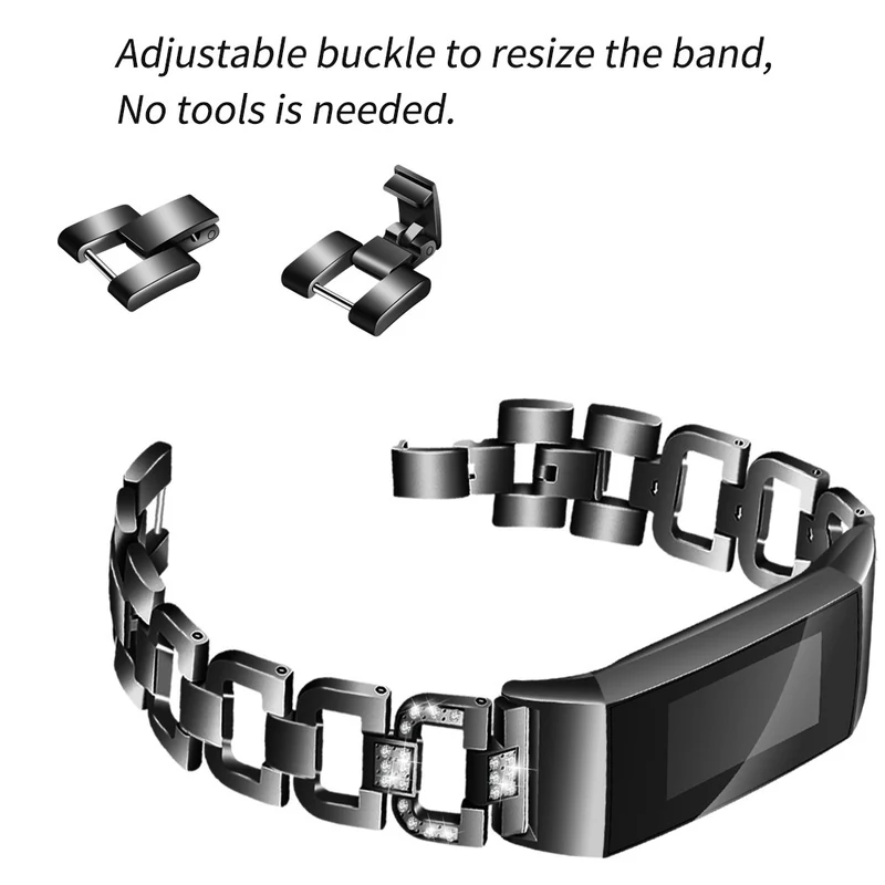 Auffallend schön Fitbit Charge 3 Metall und Strass armband