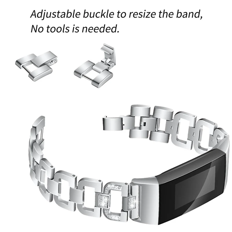 Auffallend schön Fitbit Charge 3 Metall und Strass armband
