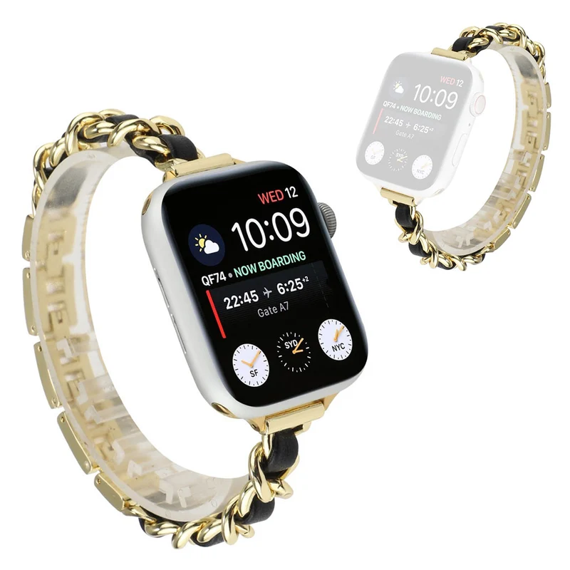 Exquisit Universell Apple Metall und Kunstleder armband